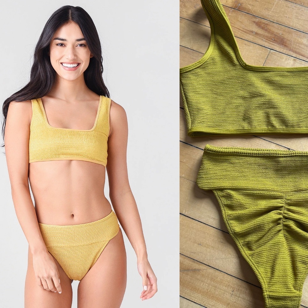 Montce Sz S Bottom L Top Allie Green Textured Bikini Swimsuit